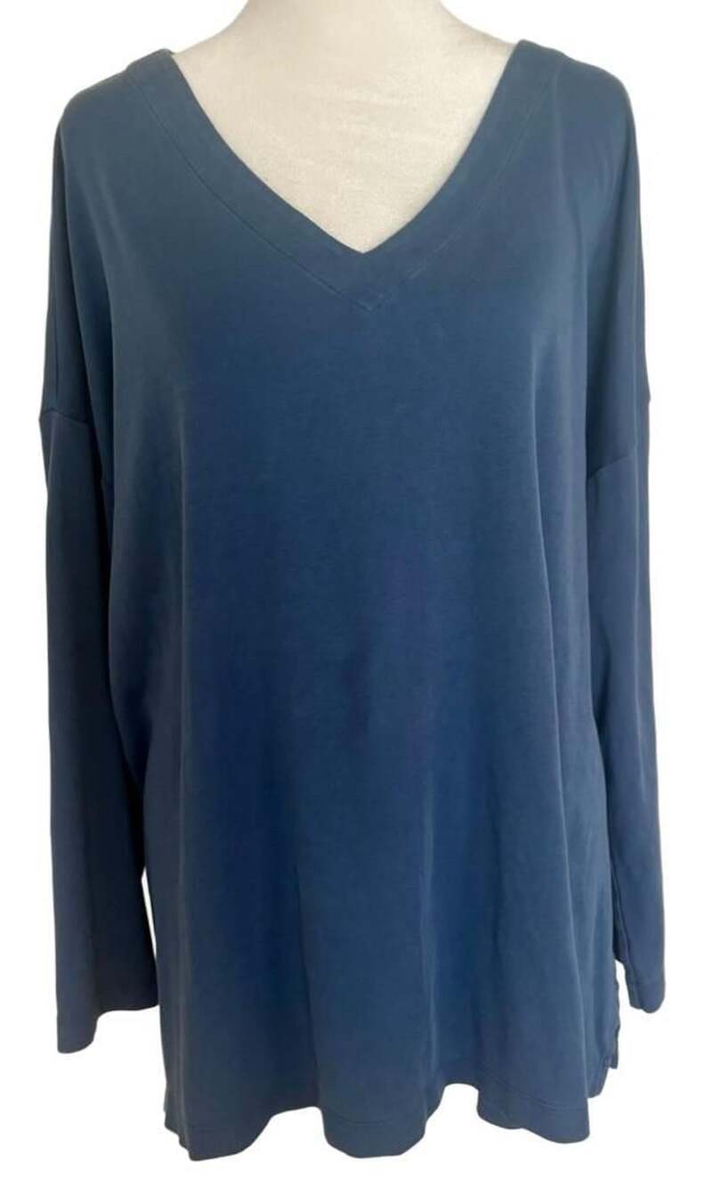 J.Jill Supima Cotton V-Neck Tunic Top Women’s XL Blue Long Sleeve Oversized